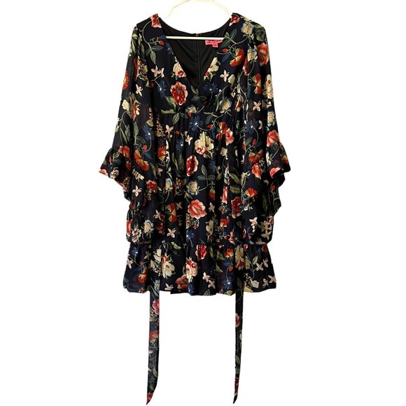 Betsy Johnson Mini Dress Floral Print Long Bell Sleeves Size 8 City Cottagecore - Picture 3 of 16